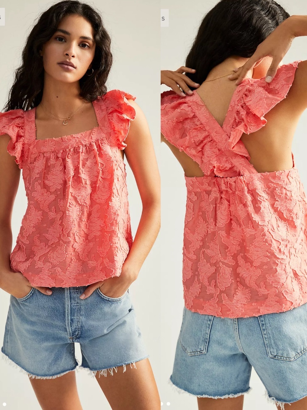 LIKE NEW Anthropologie Amber Ruffled Tank- Coral